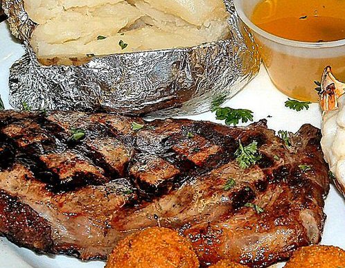 New York strip steak and baked potato